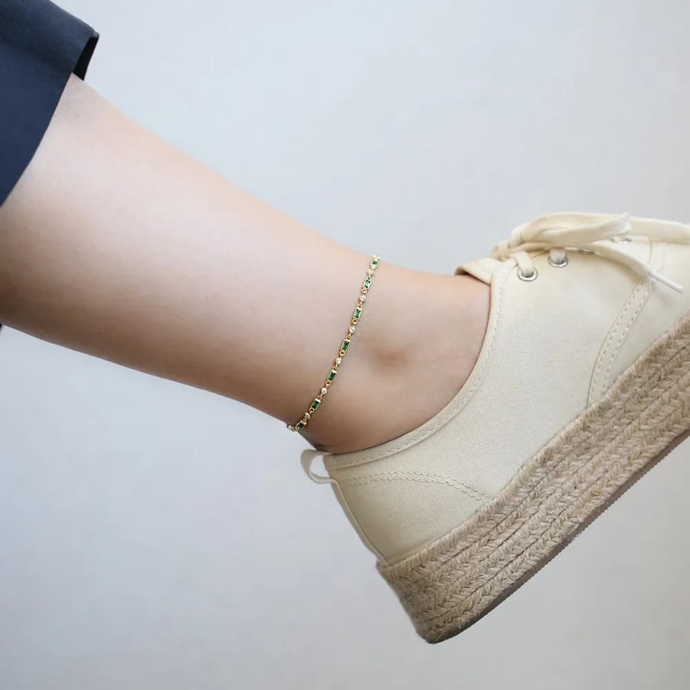 Emerald Stone Design Anklet Turkish Wholesale Handcrafted 925 Sterling Silver Jewelry