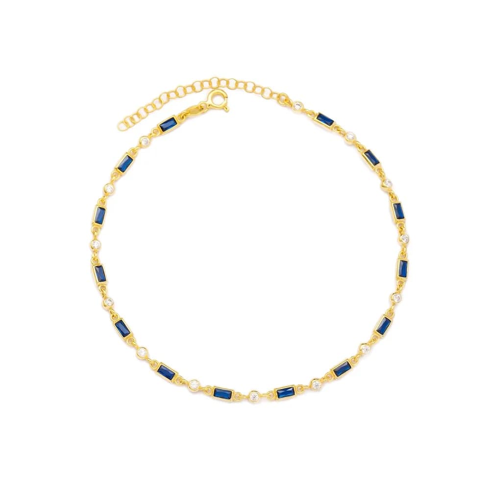 Sapphire Stone Design Anklet Turkish Wholesale Handcrafted 925 Sterling Silver Jewelry